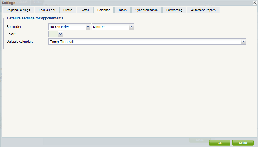 Settings: E-mail