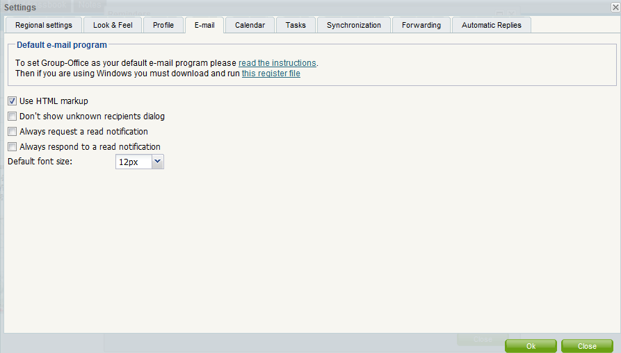 Settings: E-mail