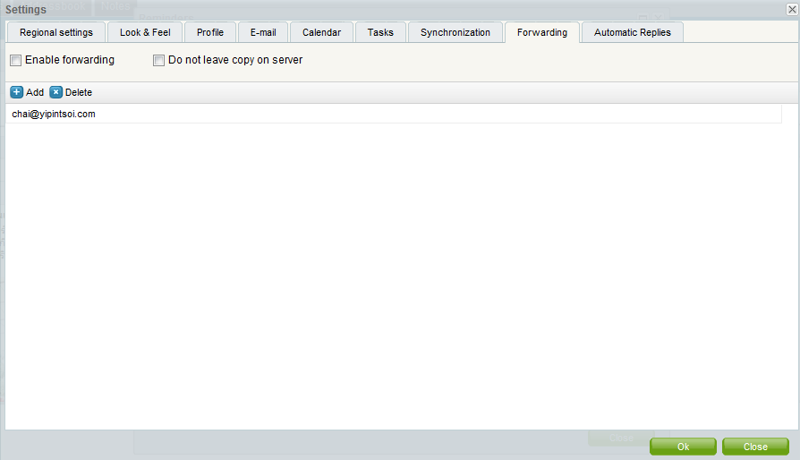 Settings: Forwarding