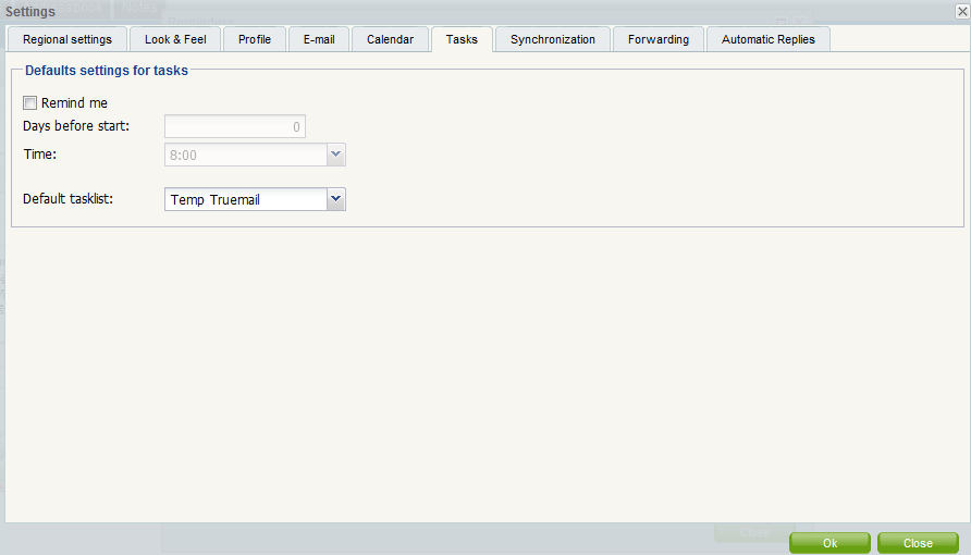 Settings: Tasks