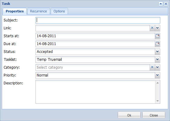 New task window